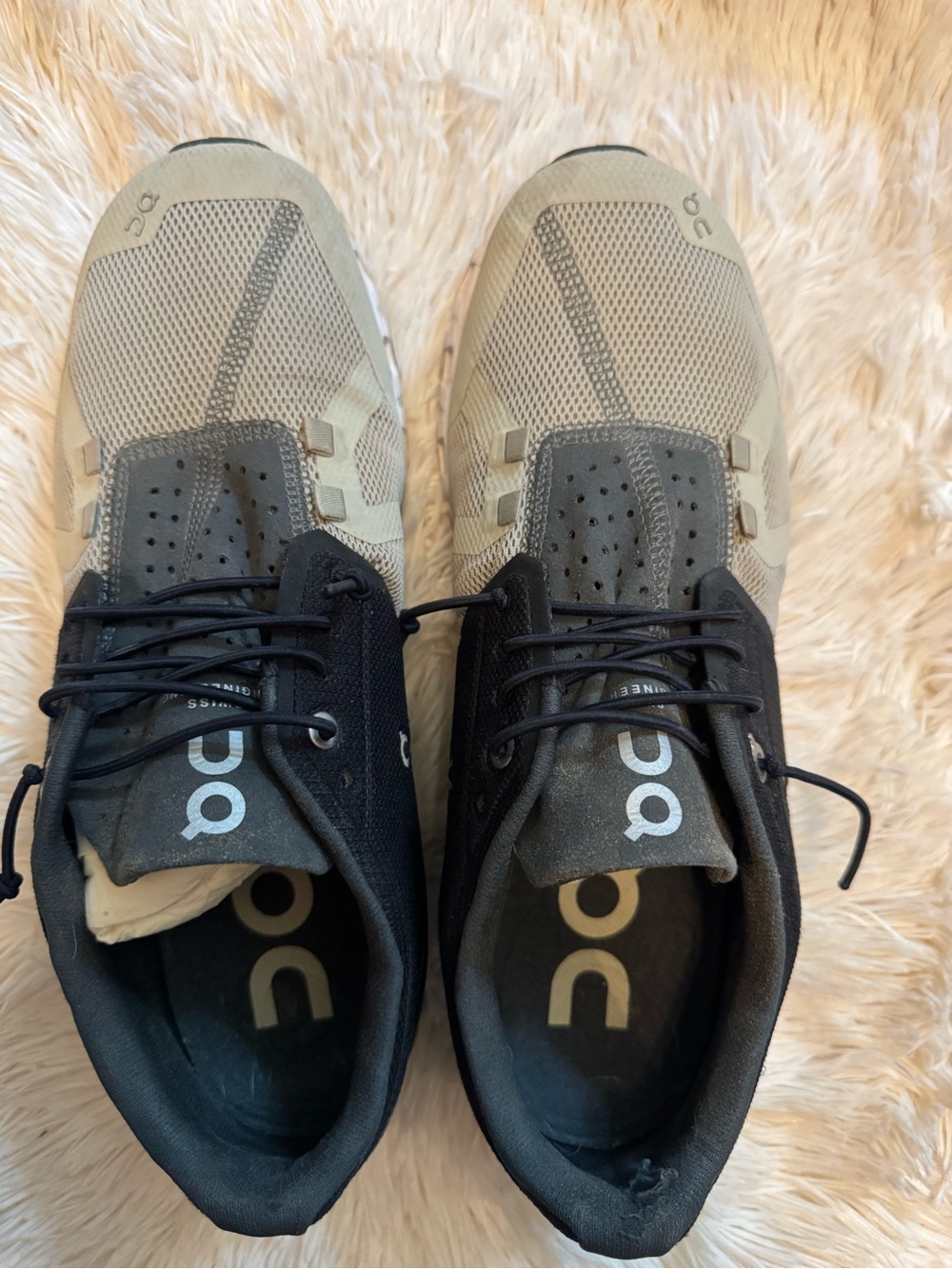 On Running Mens Athletic Shoes in Beige and Black